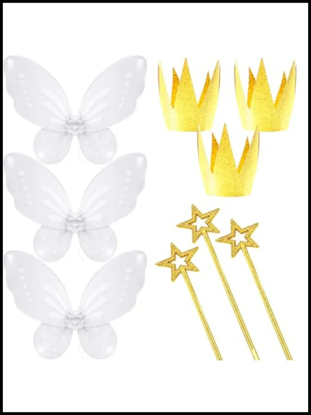 Fairy Costume Set 9pc with Butterfly Wings, Star Wand, Gold Crown Halloween